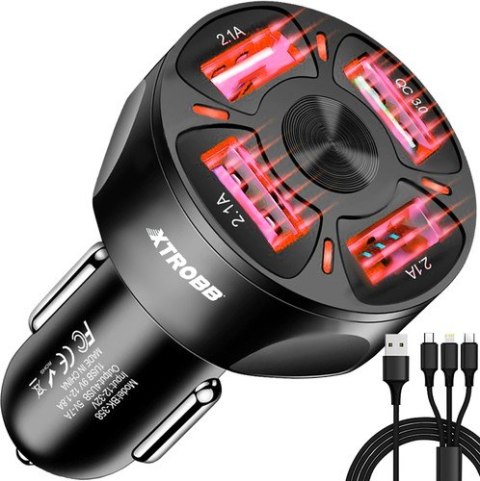Ładowarka samochodowa 4x USB + kabel Xtrobb 19907 Ładowarka samochodowa 4x USB + kabel Xtrobb 19907