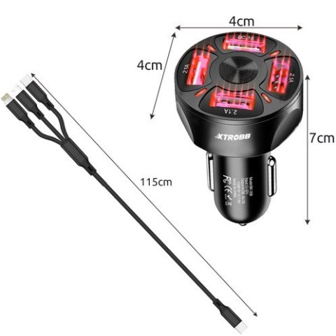 Ładowarka samochodowa 4x USB + kabel Xtrobb 19907 Ładowarka samochodowa 4x USB + kabel Xtrobb 19907