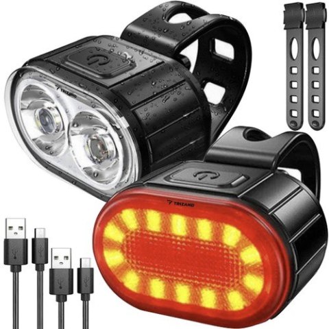 Lampa rowerowa + tylne światło Trizand 24003 Lampa rowerowa + tylne światło Trizand 24003