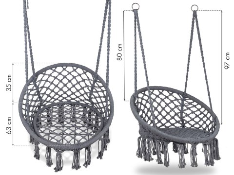 FOTEL WISZĄCY BOHO HUŚTAWKA OGRODOWA BOCIANIE GNIAZDO SZARE FOTEL WISZĄCY BOHO HUŚTAWKA OGRODOWA BOCIANIE GNIAZDO SZARE