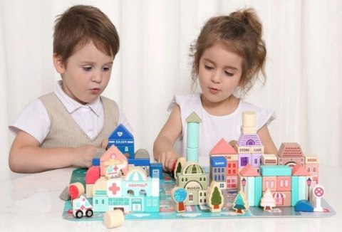 DREWNIANE KLOCKI EDUKACYJNE MIASTO Z MATĄ 115 SZT ECOTOYS DREWNIANE KLOCKI EDUKACYJNE MIASTO Z MATĄ 115 SZT ECOTOYS