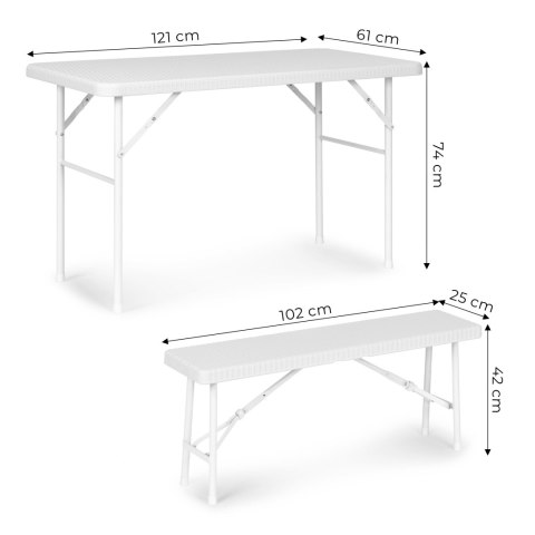 ZESTAW CATERINGOWY STÓŁ 120 CM 2 ŁAWKI KOMPLET BANKIETOWY - BIAŁY ZESTAW CATERINGOWY STÓŁ 120 CM 2 ŁAWKI KOMPLET BANKIETOWY - BIAŁY