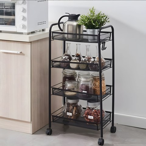 METALOWY REGAŁ MOBLINY ŁAZIENKOWY Z 4 PÓŁKAMI KÓŁKA CZARNY MODERNHOME METALOWY REGAŁ MOBLINY ŁAZIENKOWY Z 4 PÓŁKAMI KÓŁKA CZARNY MODERNHOME