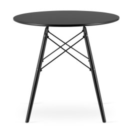 STÓŁ OKRĄGŁY 80CM DREWNIANY NOWOCZESNY - CZARNY / CZARNE NOGI 80CM