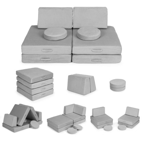 Sofa modułowa duża składana dla dzieci DIY 8 miękkich poduch - szara ECOTOYS Sofa modułowa duża składana dla dzieci DIY 8 miękkich poduch - szara ECOTOYS