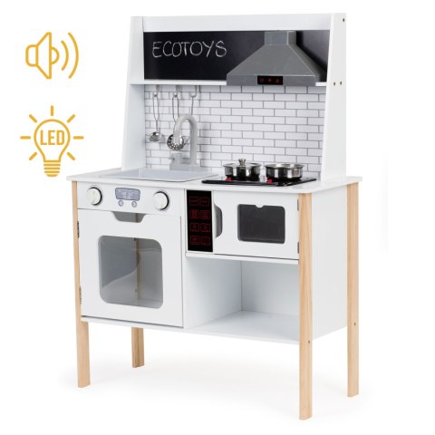 Drewniana kuchnia dla dzieci + dźwięki światełka ECOTOYS Drewniana kuchnia dla dzieci + dźwięki światełka ECOTOYS
