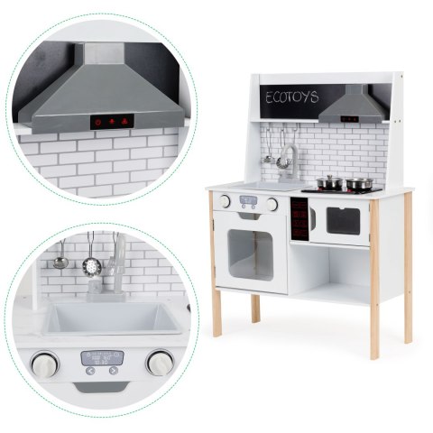Drewniana kuchnia dla dzieci + dźwięki światełka ECOTOYS Drewniana kuchnia dla dzieci + dźwięki światełka ECOTOYS