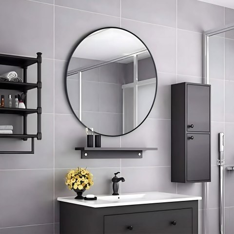 Lustro ścienne 90 cm wiszące nowoczesne czarna rama aluminium ModernHome Lustro ścienne 90 cm wiszące nowoczesne czarna rama aluminium ModernHome