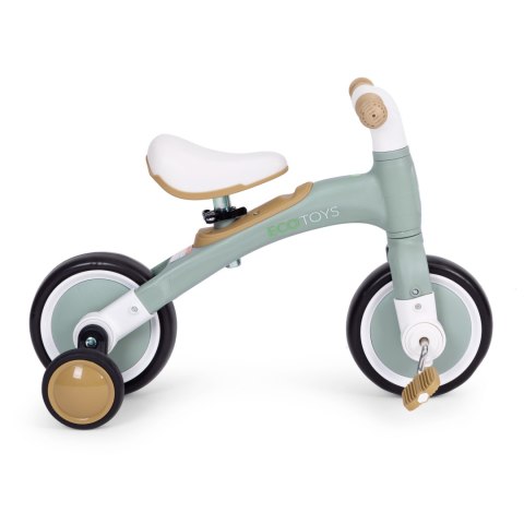 Rower rowerek biegowy z pedałami - treningowy kółka boczne 3W1 zielony ECOTOYS Rower rowerek biegowy z pedałami - treningowy kółka boczne 3W1 zielony ECOTOYS