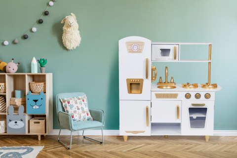 Kuchnia dla dzieci drewniana duża biało złota ECOTOYS Kuchnia dla dzieci drewniana duża biało złota ECOTOYS