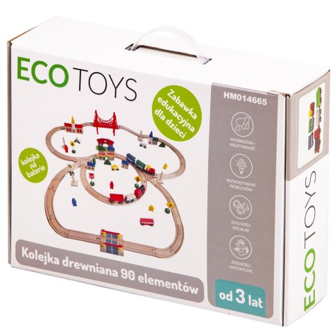 Drewniana kolejka na baterie 90 elementów ECOTOYS Drewniana kolejka na baterie 90 elementów ECOTOYS
