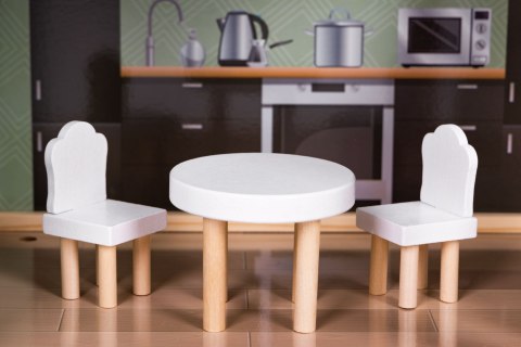 Drewniany domek dla lalek 3 piętra taras z kompletem 15 mebelków ECOTOYS Drewniany domek dla lalek 3 piętra taras z kompletem 15 mebelków ECOTOYS
