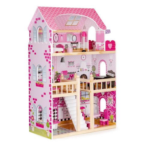 Drewniany domek dla lalek mebelki led ECOTOYS Drewniany domek dla lalek mebelki led ECOTOYS