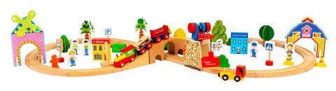 Drewniany pociąg kolejka 74 elementów ECOTOYS Drewniany pociąg kolejka 74 elementów ECOTOYS