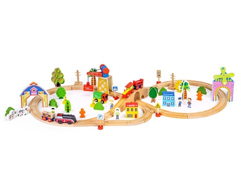 Drewniany pociąg kolejka 74 elementów ECOTOYS Drewniany pociąg kolejka 74 elementów ECOTOYS