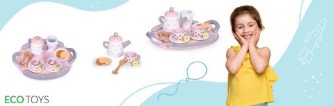 Drewniany zestaw do herbaty filiżanki czajnik 15 elementów ECOTOYS Drewniany zestaw do herbaty filiżanki czajnik 15 elementów ECOTOYS