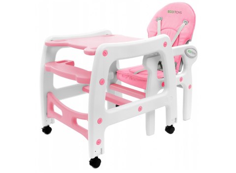 Fotelik krzesełko do karmienia różowe 3w1 bujany fotel krzeseło ze stoliczkiem ECOTOYS Fotelik krzesełko do karmienia różowe 3w1 bujany fotel krzeseło ze stoliczkiem ECOTOYS