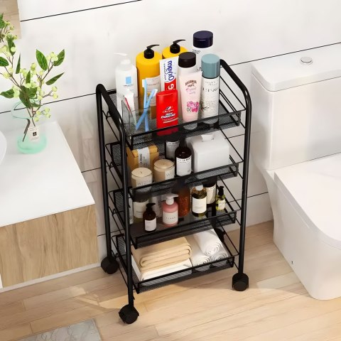 Regał organizer pomocnik do kuchni łazienki metalowy 4 półki kółka czarny ModernHome Regał organizer pomocnik do kuchni łazienki metalowy 4 półki kółka czarny ModernHome