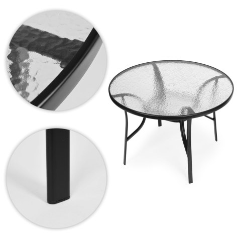 Stolik ogrodowy okrągły 100 cm (105 cm) na taras ogród balkon szkło hartowane otwór na parasol MultiGarden Stolik ogrodowy okrągły 100 cm (105 cm) na taras ogród balkon szkło hartowane otwór na parasol MultiGarden