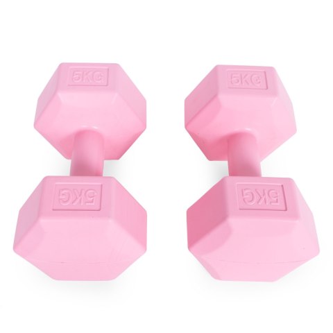 Hantle sześciokątne zestaw 2x5 kg ciężarki do ćwiczeń obciążniki fitness różowe ModernHome Hantle sześciokątne zestaw 2x5 kg ciężarki do ćwiczeń obciążniki fitness różowe ModernHome