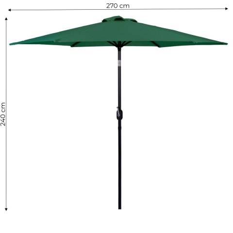Duży parasol ogrodowy skośny łamany z korbą 6 żeber zielony 270 cm MultiGarden Duży parasol ogrodowy skośny łamany z korbą 6 żeber zielony 270 cm MultiGarden