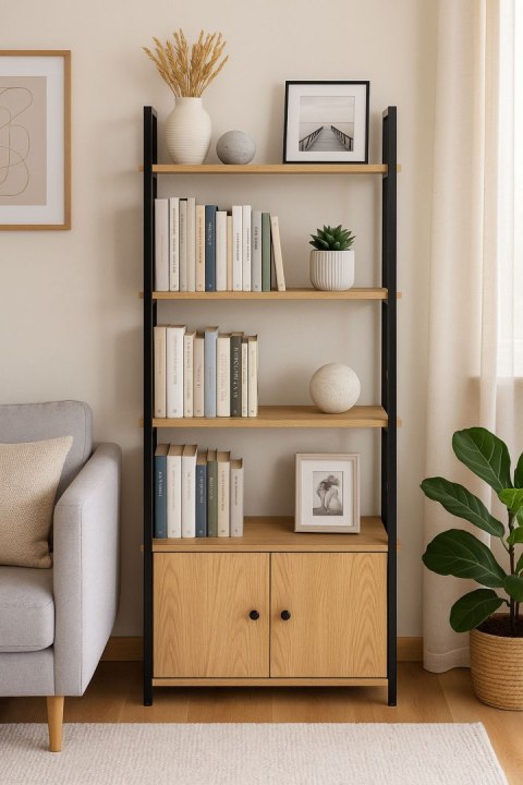 Regał loftowy industrialny z zamykaną szafką 4 półki ModernHome Regał loftowy industrialny z zamykaną szafką 4 półki ModernHome